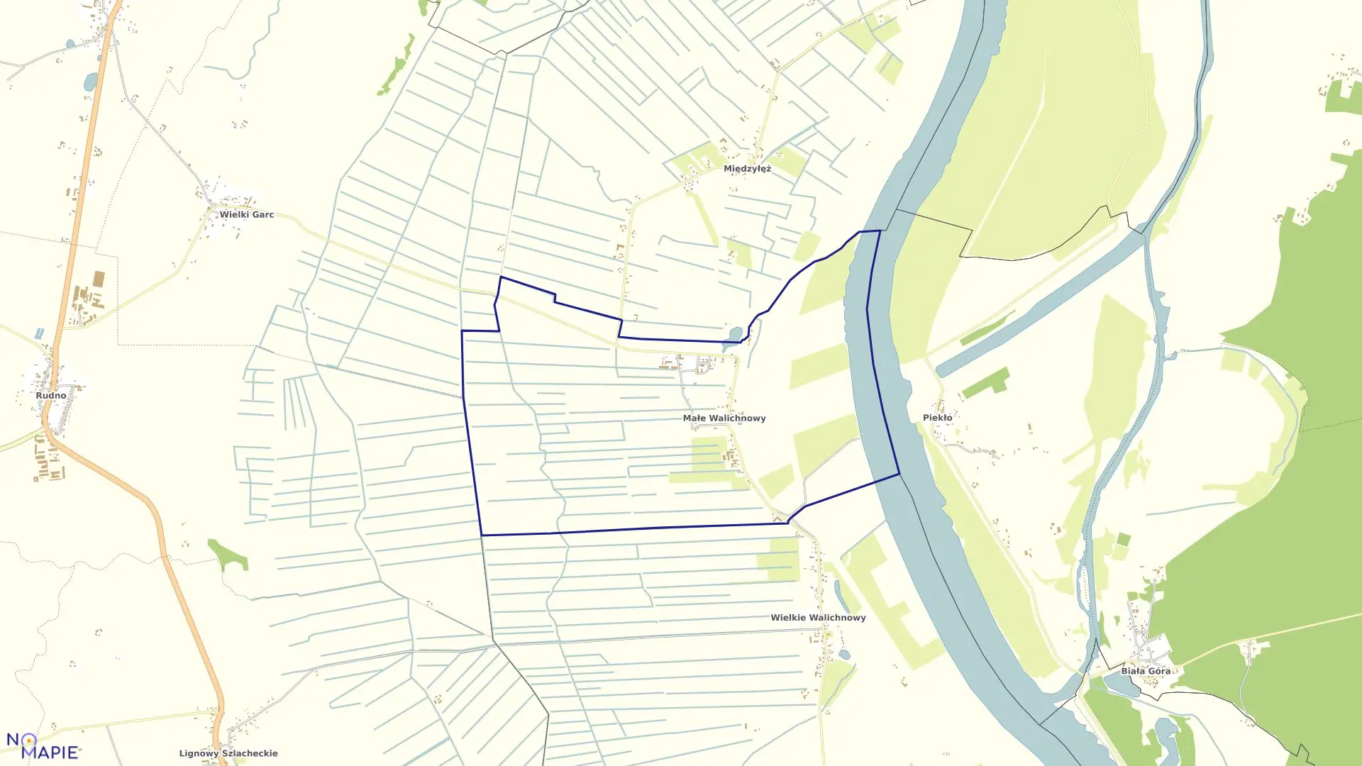 Mapa obrębu Małe Walichnowy w gminie Pelplin